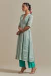 Shop_Vinusto_Blue Chanderi, Handloom Cotton Handwoven Zari Silk Panelled Anarkali And Pant Set _Online_at_Aza_Fashions