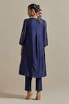 Shop_Vinusto_Blue Handwoven Chanderi Embroidery Zardosi Pleated A-line Kurta And Pant Set _at_Aza_Fashions