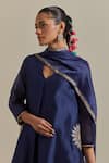 Buy_Vinusto_Blue Handwoven Chanderi Embroidery Zardosi Pleated A-line Kurta And Pant Set _Online_at_Aza_Fashions