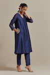 Buy_Vinusto_Blue Handwoven Chanderi Embroidery Zardosi Pleated A-line Kurta And Pant Set 