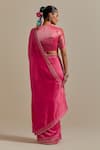 Shop_Vinusto_Pink Handwoven Chanderi Embroidered Lace V-neck Saree With Zari Striped Blouse _at_Aza_Fashions