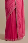 Buy_Vinusto_Pink Handwoven Chanderi Embroidered Lace V-neck Saree With Zari Striped Blouse _Online_at_Aza_Fashions