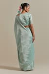 Shop_Vinusto_Blue Handwoven Zari Silk Embroidered Floral V-neck Saree With Blouse _at_Aza_Fashions