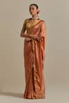 Vinusto_Brown Handwoven Pattu Silk Embroidered Floral Placement Saree With Blouse _Online_at_Aza_Fashions