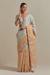 Buy_Vinusto_Silver Handwoven Zari Silk Embroidered Lace Color Blocked Saree With Blouse _at_Aza_Fashions