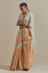 Vinusto_Silver Handwoven Zari Silk Embroidered Lace Color Blocked Saree With Blouse _Online_at_Aza_Fashions