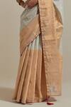 Buy_Vinusto_Silver Handwoven Zari Silk Embroidered Lace Color Blocked Saree With Blouse 