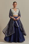 Buy_Vinusto_Blue Handwoven Chanderi Embroidered Lace V-neck Panelled Lehenga Blouse Set _at_Aza_Fashions