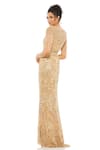 Shop_Mac Duggal_Gold Polyester Cutdana, Sequin Round Embellished Fringe Cap Sleeve Trumpet Gown _at_Aza_Fashions