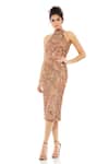 Buy_Mac Duggal_Brown Polyester Sequins Halter Neck Embroidered Midi Dress _at_Aza_Fashions