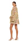 Shop_Mac Duggal_Cream Polyester Ruffles High Neck Floral Print Mini Dress _at_Aza_Fashions