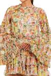 Mac Duggal_Cream Polyester Ruffles High Neck Floral Print Mini Dress _Online_at_Aza_Fashions