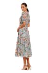 Shop_Mac Duggal_Blue Polyester Ruffles Round Neck Florence Print Midi Dress _at_Aza_Fashions
