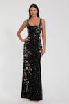 Buy_Mac Duggal_Black Polyester Beads, Sequins Scoop Neck Floral And Embroidered Gown _at_Aza_Fashions