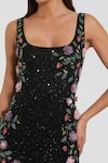 Mac Duggal_Black Polyester Beads, Sequins Scoop Neck Floral And Embroidered Gown _Online_at_Aza_Fashions