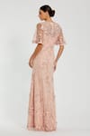 Shop_Mac Duggal_Rose Gold Polyester Floral Round Hand Embroidered Scallop Hem Gown _at_Aza_Fashions