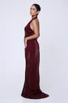 Shop_Antithesis India_Brown Shimmer Lycra Cowl Neck Bordeaux Dress _Online_at_Aza_Fashions