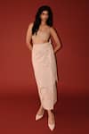 Buy_Antithesis India_Beige Cotton Beads, Embroidery Wave Pattern Wrap Skirt _at_Aza_Fashions
