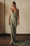 Buy_Antithesis India_Green Chiffon Stones Cowl Neck Textured Maxi Dress _at_Aza_Fashions
