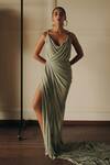 Antithesis India_Green Chiffon Stones Cowl Neck Textured Maxi Dress _Online_at_Aza_Fashions