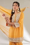 Ajiesh Oberoi Yellow Mulmul, Opada Silk, Lurex Organza Floral Embroidered Kurta Gharara Set Online at Aza Fashions Ajiesh Oberoi_Yellow Mulmul, Opada Silk, Lurex Organza Floral Embroidered Kurta Gharara Set _Online_at_Aza_Fashions