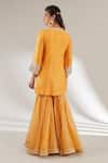Shop Ajiesh Oberoi Yellow Mulmul, Opada Silk, Lurex Organza Floral Embroidered Kurta Gharara Set at Aza Fashions Shop_Ajiesh Oberoi_Yellow Mulmul, Opada Silk, Lurex Organza Floral Embroidered Kurta Gharara Set _at_Aza_Fashions