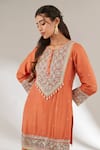 Buy_Ajiesh Oberoi_Orange Mulmul, Opada Silk, Lurex Organza Floral Embroidered Kurta Gharara Set _Online_at_Aza_Fashions