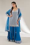 Buy Ajiesh Oberoi Blue Organza, Mulmul, Opada Silk Checkered Embroidered Kurta Sharara Set at Aza Fashions Buy_Ajiesh Oberoi_Blue Organza, Mulmul, Opada Silk Checkered Embroidered Kurta Sharara Set _at_Aza_Fashions
