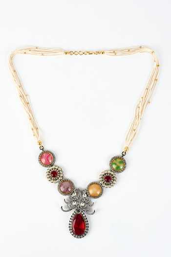 Shop_Vivinia By Vidhi Mehra_Silver Plated Zircon Embellished Necklace Set _at_Aza_Fashions