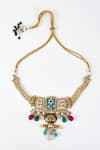 Shop_Vivinia By Vidhi Mehra_Gold Plated Pearls, Kundan, Gemstone And Enamel Embellished Necklace Set _at_Aza_Fashions