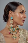 Vivinia By Vidhi Mehra_Gold Plated Pearls, Kundan, Gemstone And Enamel Embellished Necklace Set _at_Aza_Fashions