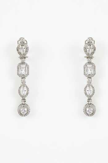 Vivinia By Vidhi Mehra_Silver Plated Crystals, Diamonds Cubic Zirconia Layered Necklace Set _Online_at_Aza_Fashions
