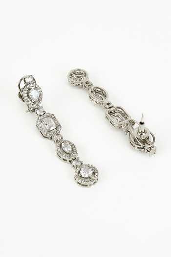 Vivinia By Vidhi Mehra_Silver Plated Crystals, Diamonds Cubic Zirconia Layered Necklace Set _at_Aza_Fashions