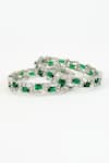 Shop_Vivinia By Vidhi Mehra_Silver Plated Zari, Stones Zircon And Emerald Bangles Set _at_Aza_Fashions