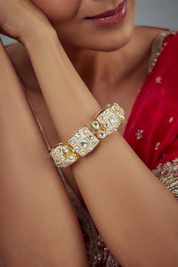 Buy_Vivinia By Vidhi Mehra_Gold Plated Stones, Crystals Kundan And Polki Designer Bracelet _Online_at_Aza_Fashions