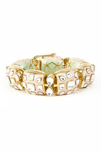 Shop_Vivinia By Vidhi Mehra_Gold Plated Stones, Crystals Kundan And Polki Designer Bracelet _at_Aza_Fashions