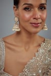 Buy_Vivinia By Vidhi Mehra_Gold Plated Pearls, Piping, Zari Kundan Embellished Jhumka Earrings _at_Aza_Fashions