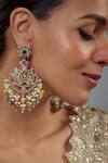 Vivinia By Vidhi Mehra_Gold Plated Beads Floral Kundan Embellished Earrings _Online_at_Aza_Fashions