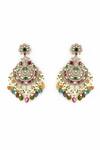 Shop_Vivinia By Vidhi Mehra_Gold Plated Beads Floral Kundan Embellished Earrings _at_Aza_Fashions
