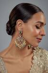 Shop_Vivinia By Vidhi Mehra_Gold Plated Beads Floral Kundan Embellished Earrings _Online_at_Aza_Fashions
