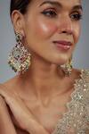 Vivinia By Vidhi Mehra_Gold Plated Beads Floral Kundan Embellished Earrings _at_Aza_Fashions