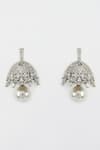 Shop_Vivinia By Vidhi Mehra_Silver Plated Crystal, Pearl, Cubic Zia Embellished Floral Hoop Jhumkas _at_Aza_Fashions