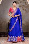 Buy_Nidhi Kejriwal_Blue Silk, Denim Embroidery Plunge Neck Bahar Border Lehenga Set _at_Aza_Fashions