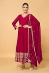 Buy_Samyukta Singhania_Pink Faux Georgette Lining Cotton Embroidery Placed Anarkali With Dupatta _at_Aza_Fashions