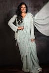 Archana Kochhar_Green Georgette Pastel Sequin Embellished Pre-draped Saree Jacket Set _Online_at_Aza_Fashions