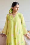 Juanita by Shubhda_Yellow Chanderi Print Tulip V Neck Kurta Set _Online_at_Aza_Fashions