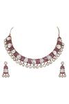 Buy_Auraa Trends_Pink Kundan Ruby Embellished Necklace Set _Online_at_Aza_Fashions