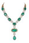 Shop_Auraa Trends_Green Diamonds, Stones Emerald And Necklace Set _Online_at_Aza_Fashions