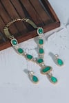 Shop_Auraa Trends_Green Diamonds, Stones Emerald And Necklace Set _at_Aza_Fashions