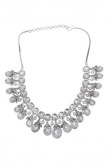 Buy_Auraa Trends_Silver Plated Imitation Diamonds Stone Embellished Necklace And Earring Set _Online_at_Aza_Fashions